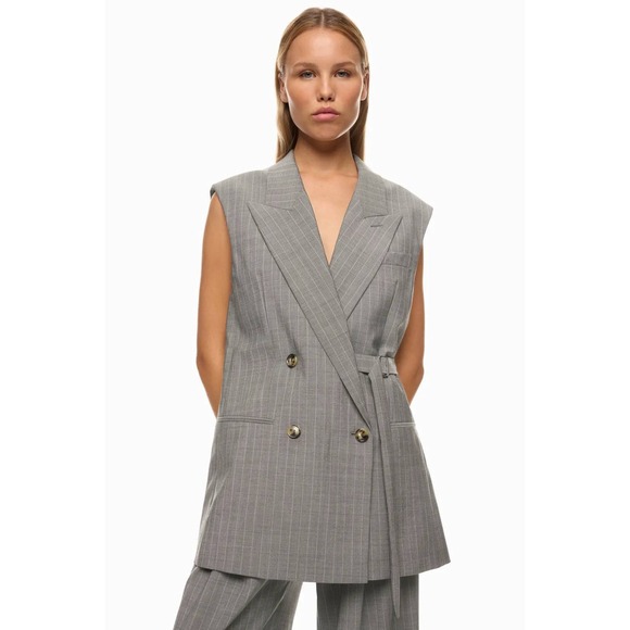Boss Pants - BOSS Hugo Boss Gray Pinstripe Sleeveless Vest and Wide Leg Pant Suit Set Size 4